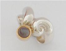 Ring Sterlingsilber, Fassung 900er Gold , grauer Mondsteincabochon