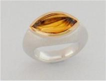 Ring Sterlingsilber, Fassung 900er Gold, Citrin im Fantasieschliff