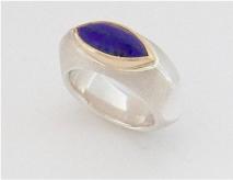 Ring Sterlingsilber, Fassung 900er Gold, Lapislazuli Navettecabochon