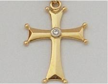 Anhnger 750er Gelbgold, byzantinisches Tropfenkreuz mit Brillant